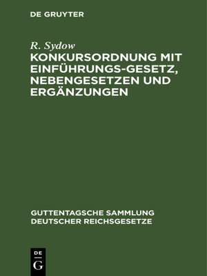 cover image of Konkursordnung mit Einführungsgesetz, Nebengesetzen und Ergänzungen